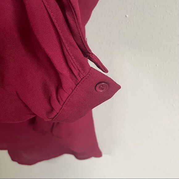 2/$30 Forever 21 Burgundy Neck Self Tie Chiffon Blouse - Picture 10 of 10